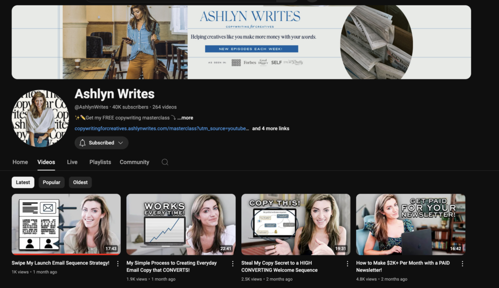 Learn Copywriting on the Ashlyn Writes YouTube Channel